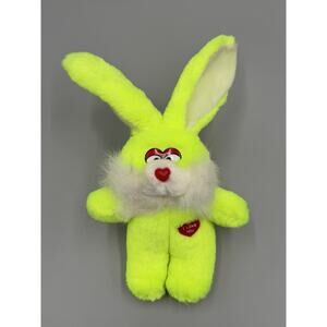 Vintage Dan Brechner Small Neon Yellow Bunny Rabbit Plush 8” Stuffed Animal